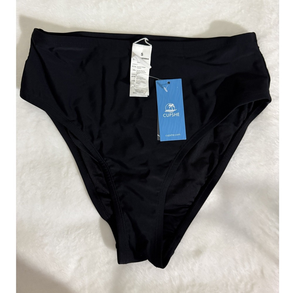 Cupshe Women Black High Waisted Bikini Bottom Swim Brief CAA12B4E059AA Small - Picture 2 of 4